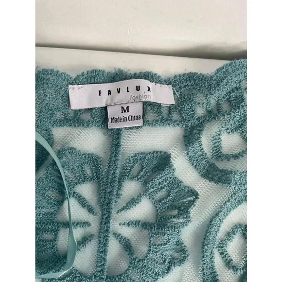 Women's Favlux Turquoise Lace Kimono Cardigan Duster Size M‎ GUC! 0155 - Picture 10 of 12